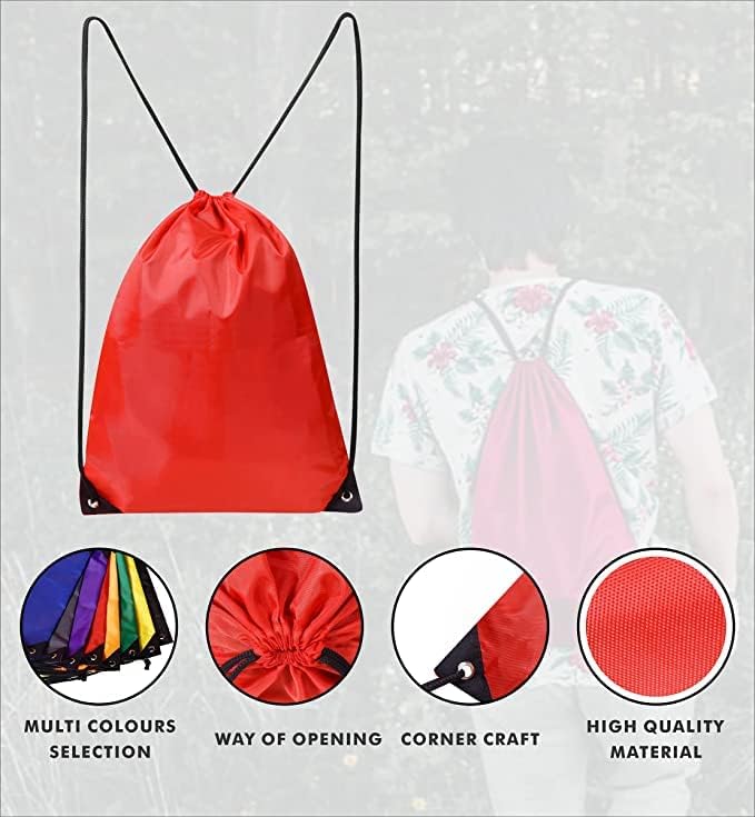Drawstring Gym Bag 2PCS String Bags Gym Sack Backpack PE Bags for Women Men Trainer Swimming Bag Travel Beach School Holidays Suitable for Sports,kids,Boys,Girls (Red and Grey) - Image 3