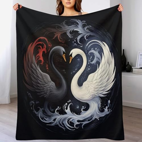 LLXXHH Decke Schwan Decken Tagesdecke - Weiche Flannel Decke Sofadecke - Wohndecke Sofaüberwurf Bettüberwurf 140×180cm