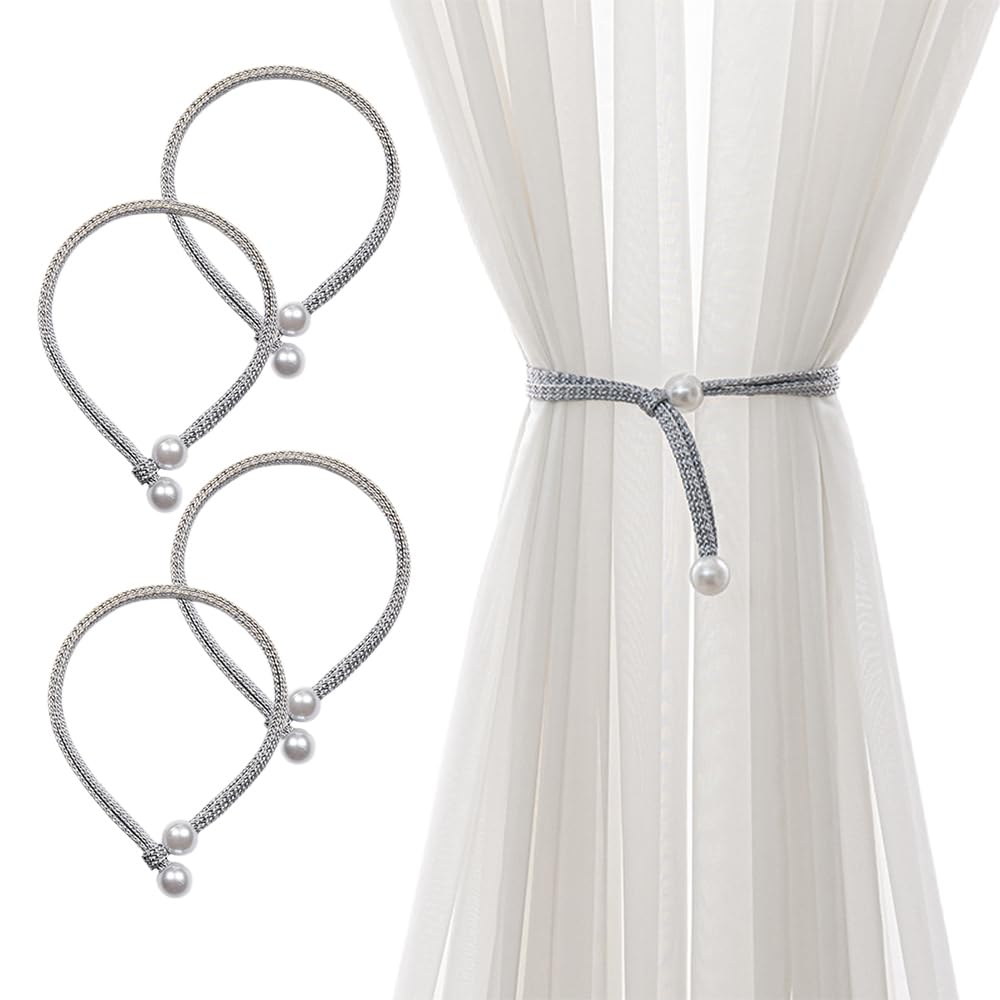 Grey Curtain Tiebacks - 3 Pairs, Easy Install -8 Grey Curtain Tiebacks - 3 Pairs, Easy Install -8