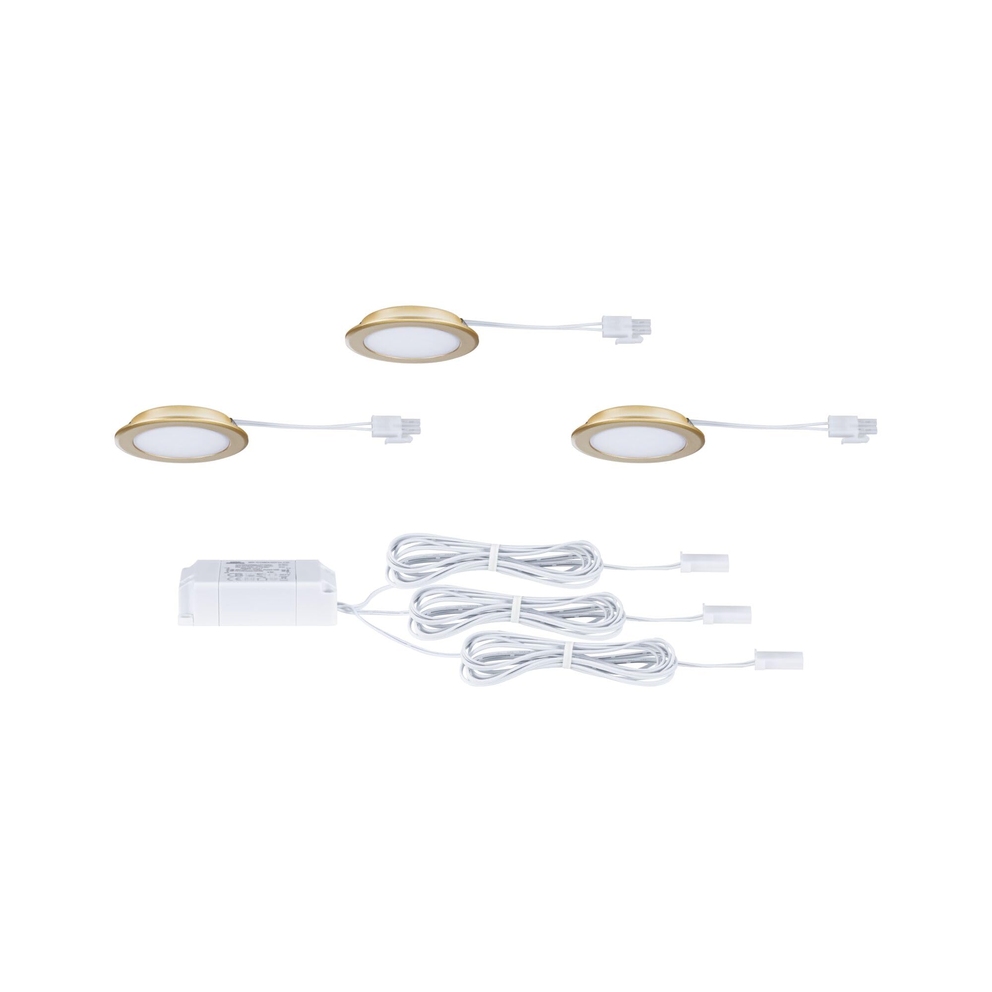 Paulmann 93124 Encastrés meubles LED kit de 3 65 mm 3x2,5W 3x180lm 230/12V 4000 K Doré mat