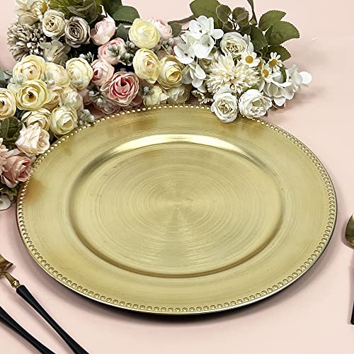 Maiangel Metallic Gold Beaded Charger Plates,13" Set Of 12 Acrylic Plastic Round Plate Chargers For Dinner Plates Bulk Wedding Party Events Decroation(Beaded Gold) #TOP2
