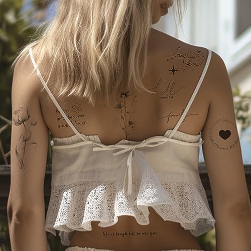 Esland Realistic Temporary Tattoos, 60 Sheets Small Fake Tattoos, 30 Pcs Meaningful Scripts Words Tattoos - Image 3