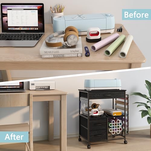Image of VENNQD Storage Cart Compatible with Cricut Machines Stand Cutting Machine Stand with Drawers and Vinyl Roll Holder Rolling Craft Cabinet Table for Cricut Craft Workstation for cart Craft Room (Black)