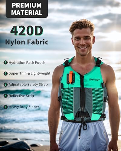 Owntop Schwimmhilfen Erwachsene Jugend mit Trinkrucksack, Pfeife, Mesh Taschen| Verstellbare Auftriebsweste| Leichte Schwimmjacke Unisex für SUP, Kajakfahren, Angeln Alle Wassersportarten