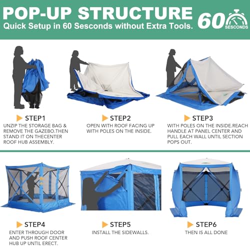 Image of COBIZI 10x10 FT Pop up Gazebo, Popup Canopy tent, Screened In Gazebos with sidewalls, Waterproof Portable Outdoor Small Screen tents Sun Shelter,carpas para patio for Camping, Garden and Backyard,Blue