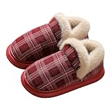 Women's Closed-Toe Slippers with Fleece Lining Memory Foam Insole Non-Slip Rubber Sole Indoor/Outdoor House Shoes for Hardwood Floors Cozy Warm Bootie for Winter, Christmas Gifts for Her, Family