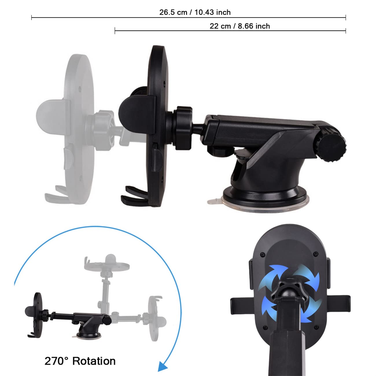 Supporto universale per telefono da auto, accessorio per cruscotto [aspirazione di grado militare e clip stabile] Supporto per telefono per parabrezza per iPhone e smartphone Android