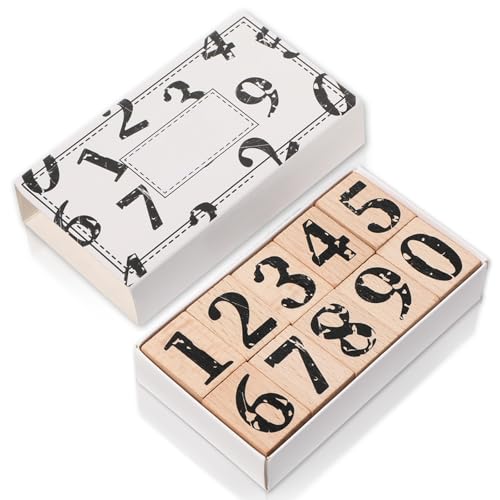 Number Stamps 10 PCS Wooden Number Stamps 0-9 Multipurpose Number-Stamps for Card Making Crafting Scrapbooking Calendar