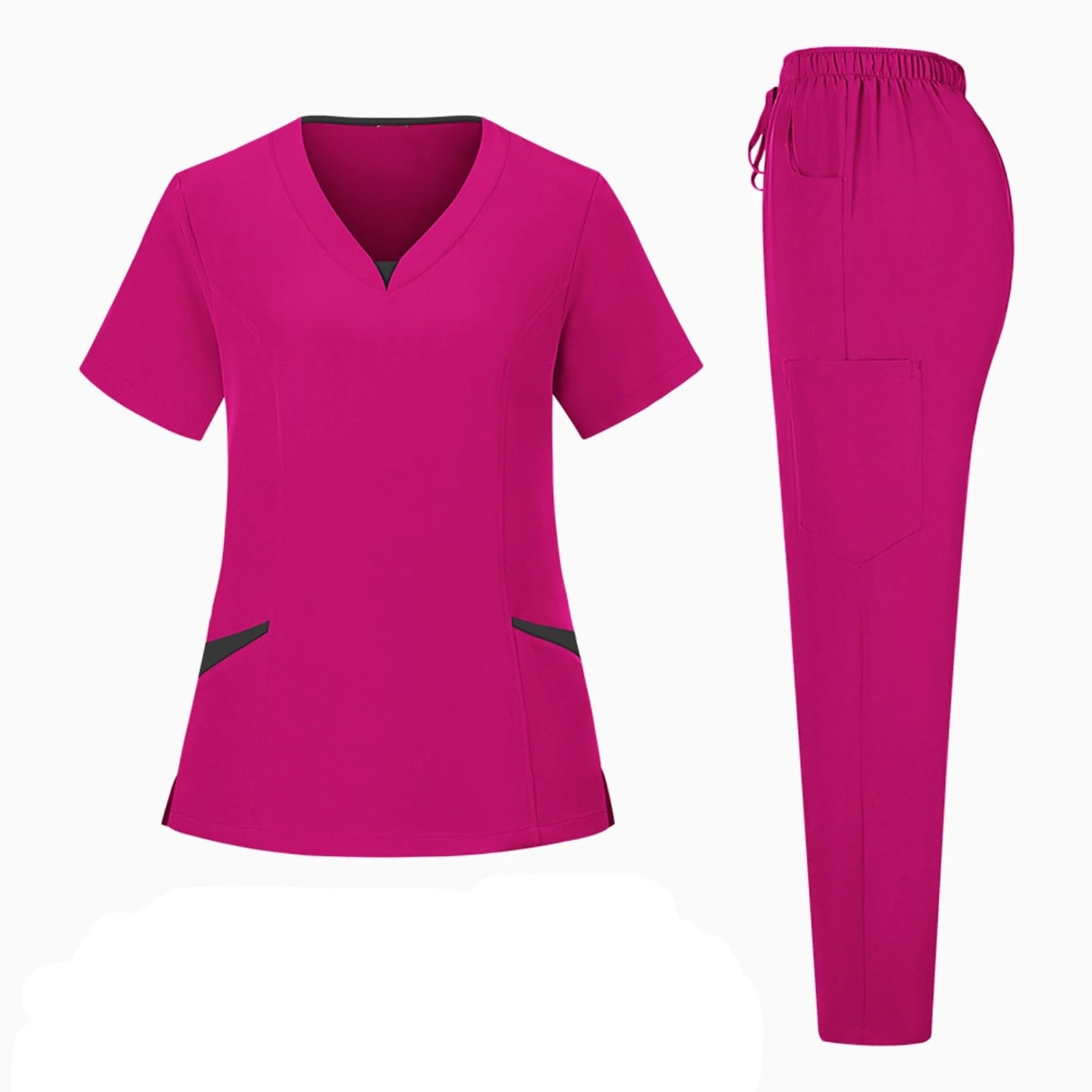 AHUFGN Nurse Scrubs Women Anti-Wrinkle Comfortable Nursing Uniforms Men Unisex Clinical Surgical Lab Scrubs Suit Top Pants(Pink,S)