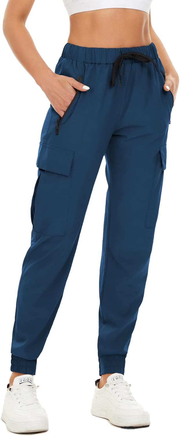 NEYOUQE Women's Hiking Quick Dry Sports Running Pants Solid Color Casual Sweatpants Fitness with Pockets Summer Jogging Yoga