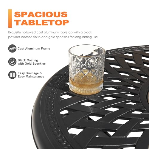 Image of NUU GARDEN 30 inch Round Patio Bistro Table, Cast Aluminum Round Outdoor Bistro Table with Ice Bucket Function and Umbrella Hole for Poolside, Deck, Backyard, Balcony, Black with Gold Point
