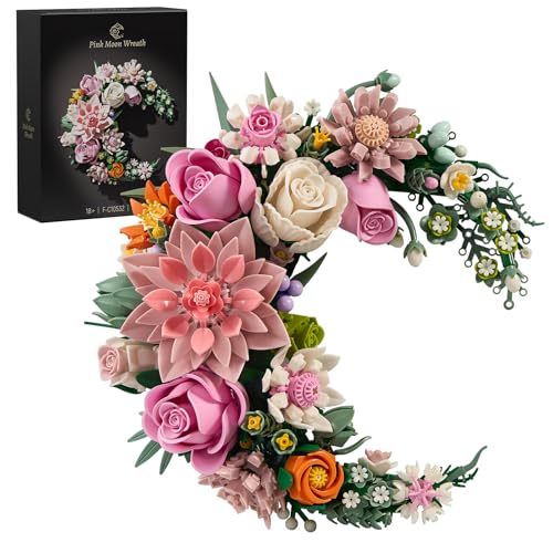 Pink Moon Flower Building Set, Dahlia Rose Bouquet Botanical Collection Building Block, Compatible with Lego Flowers for Home Wall Art Decor, Gifts for 18+ Girls, Women(944PCS)