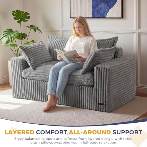 Image of MAXYOYO 59 inch Bean Bag Sofa Couch, Loveseat Boneless Couch in a Box, Upholstered Small Mini Sofa with Deep Seating for Living Room Bedroom Office Apartment, No Assembly, Dark Grey