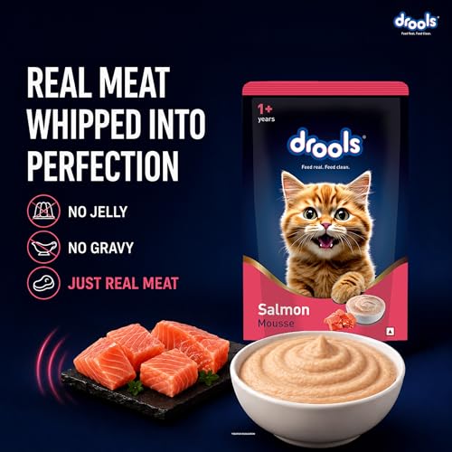 Image of Drools Adult Cat Wet Mousse 80g Pack of 5, 400g | Salmon Flavour | Rich in Protein | Promotes Hydration & Easy to Digest | No Artificial Flavours | Packed with Essential Vitamins & Antioxidants