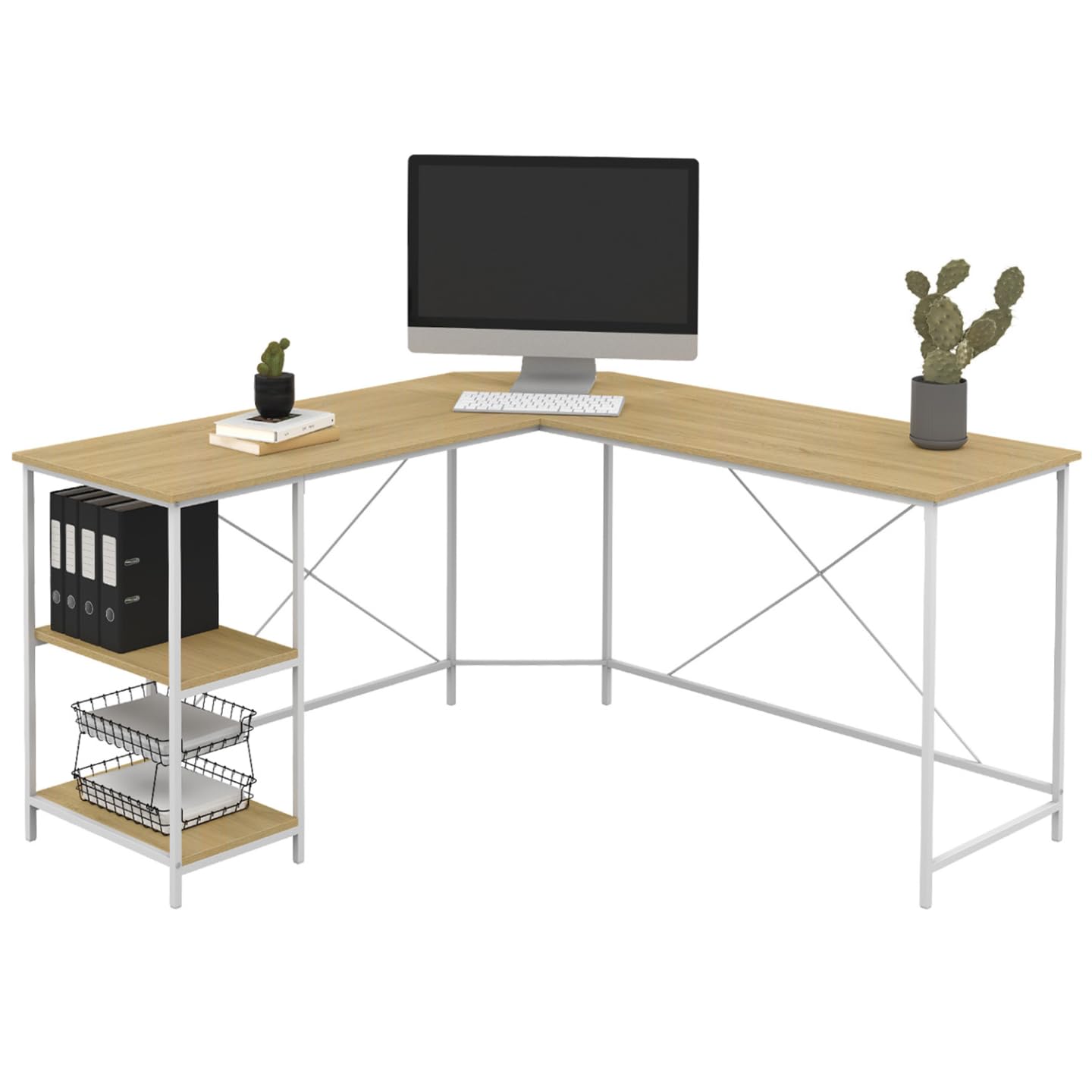 IDMarket – Escritorio esquinero en forma de L Detroit Design Industrial Madera y metal, color blanco