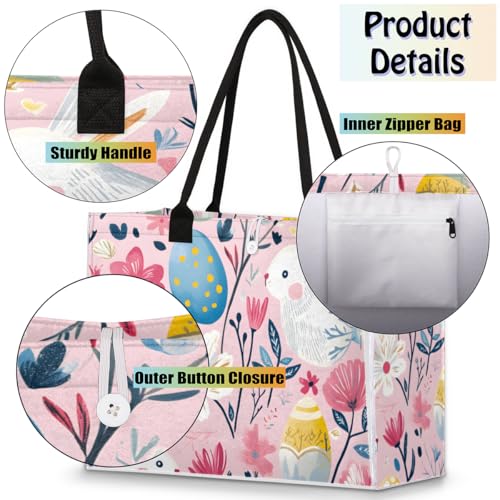 Bunny Eggs Easter Tote Bag for Women Large Beach Bag Reusable Tote Bags for Work Travel Beach Shopping4