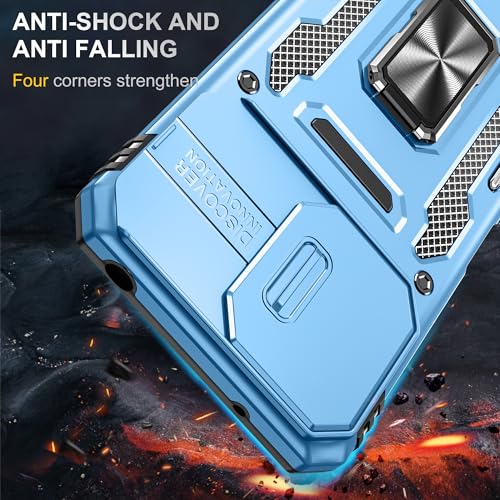 Image of Polycarbonate Slide Camera Cover with Ring Holder Mobile Phone Back Cover for Redmi 12 5G|Redmi 12 4G|Poco M6 Pro 5G (Blue)