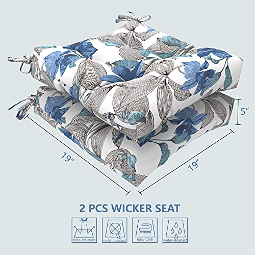 Lvtxiii Indoor/Outdoor Square Tufted Wicker Seat Cushions Pack Of 2, Patio Decorative Thick Chair Pads Seat Cushions Set For Patio Garden Home, 19”X19”X5”, Clemens Noir Blue #TOP1