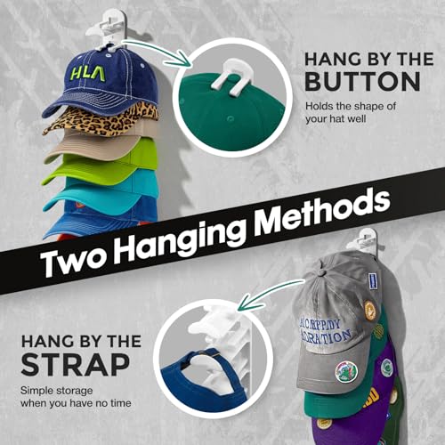 Jcocylse Kappenhalter - Wandhalterung für Caps & Hüte | Stabile Cap Halterung Wand | Praktische Hutablage mit Haken | Cap Organizer für Mützen, Basecaps Typ B (Weiß)