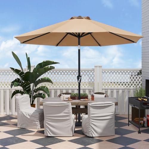 Image of ABCCANOPY 9FT Outdoor Patio Umbrella, 8 Ribs Table Umbrella w /Crank for Easy Set Up, Suitable for Garden, Lawn, Deck & Backyard (Tan)