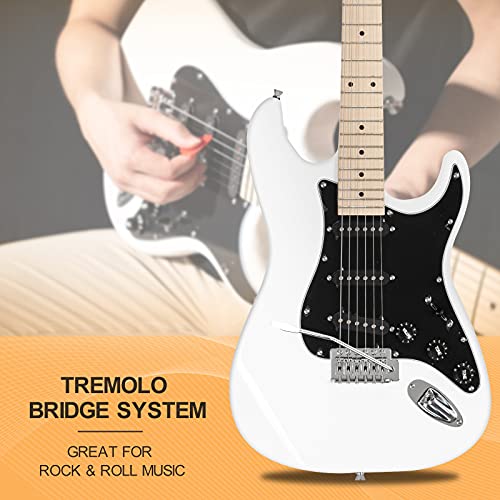 Image of GLARRY Full Size Electric Guitar for Music Lover Beginner with 20W Amp and Accessories Pack Guitar Bag (WHITE, 39 inch Right Handed)