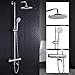 Hausbath thermostatique de salle de bain moderne Chrome Mélangeur bain/douche robinet anti-brûlure Flexible de douche Pomme de douche Top Spray Douche 4 Suit