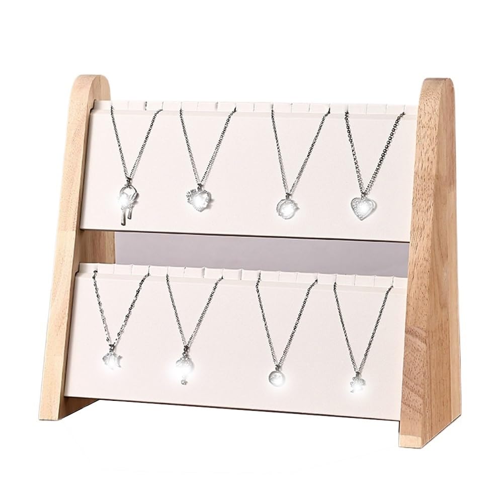 FAJNUZI2024 Jewellery Display Stand Wooden 2 - Tier Jewelry Display Stand Necklace Pendant Rack for Retail Counter(White)
