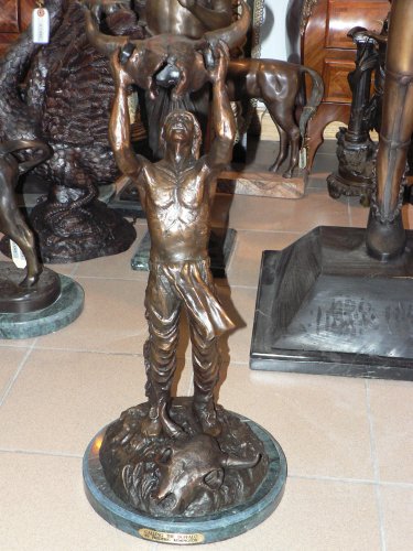 American Handmade 100% Bronze Sculpture Sculptures Statue Calling The Buffalo By Frederic Remington Medium Size #TOP2
