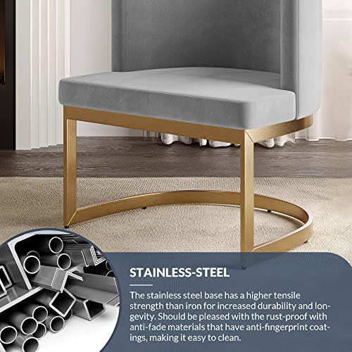 Belleze Velvet Upholstered Kitchen & Dining Room Chairs Set Of 2, Comfy Chair With Anti-Fingerprint Gold Stainless Steel Base, Contemporary Side Chair For Kitchen - Dalton (Grey) #TOP4