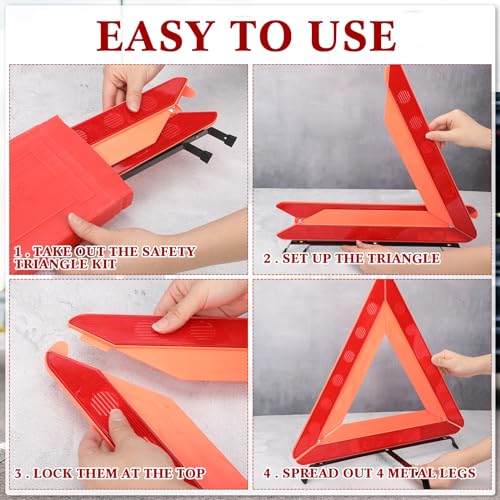 Image of Kanayu Warning Safety Triangles for Vehicles Foldable Roadside Emergency Kit Emergency Reflective Triangles with Base and Carrying Case for Cars Trucks Breakdown(24 Pack)