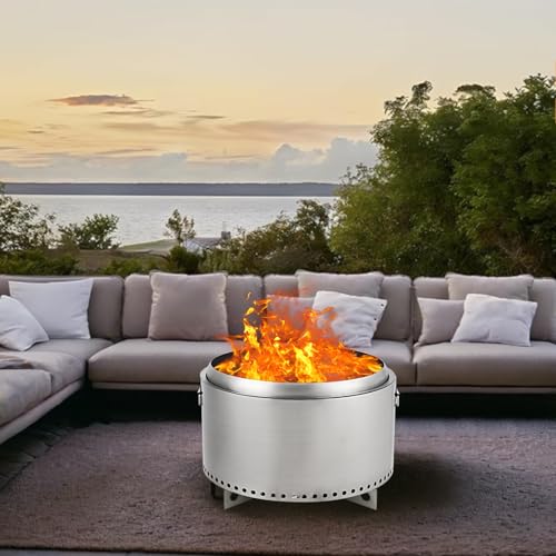 20.5" Smokeless Fire Pit with Air Switch, Wood Burning Portable Stainless Steel Outdoor Firepit with Stand & Stove Hook, Ash Pan, for Camping Backyard Patio Picnic, H: 16 in, 22 lbs