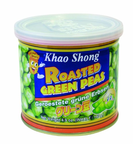 Khao Shong Guisantes verdes tostados con Wasabi, guisantes crujientes en una masa afilada, alternativa baja en grasa a los nueces, afilado medio, lata de 8 x 140 g