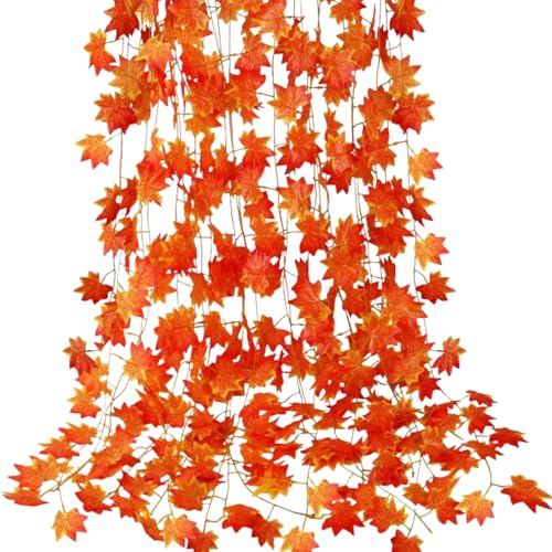 GWAWG - Juego de 12 hojas de arce de otoño (2,3 m), diseño de guirnalda para Acción de Gracias, Halloween, decoración de Navidad, decoración de Navidad