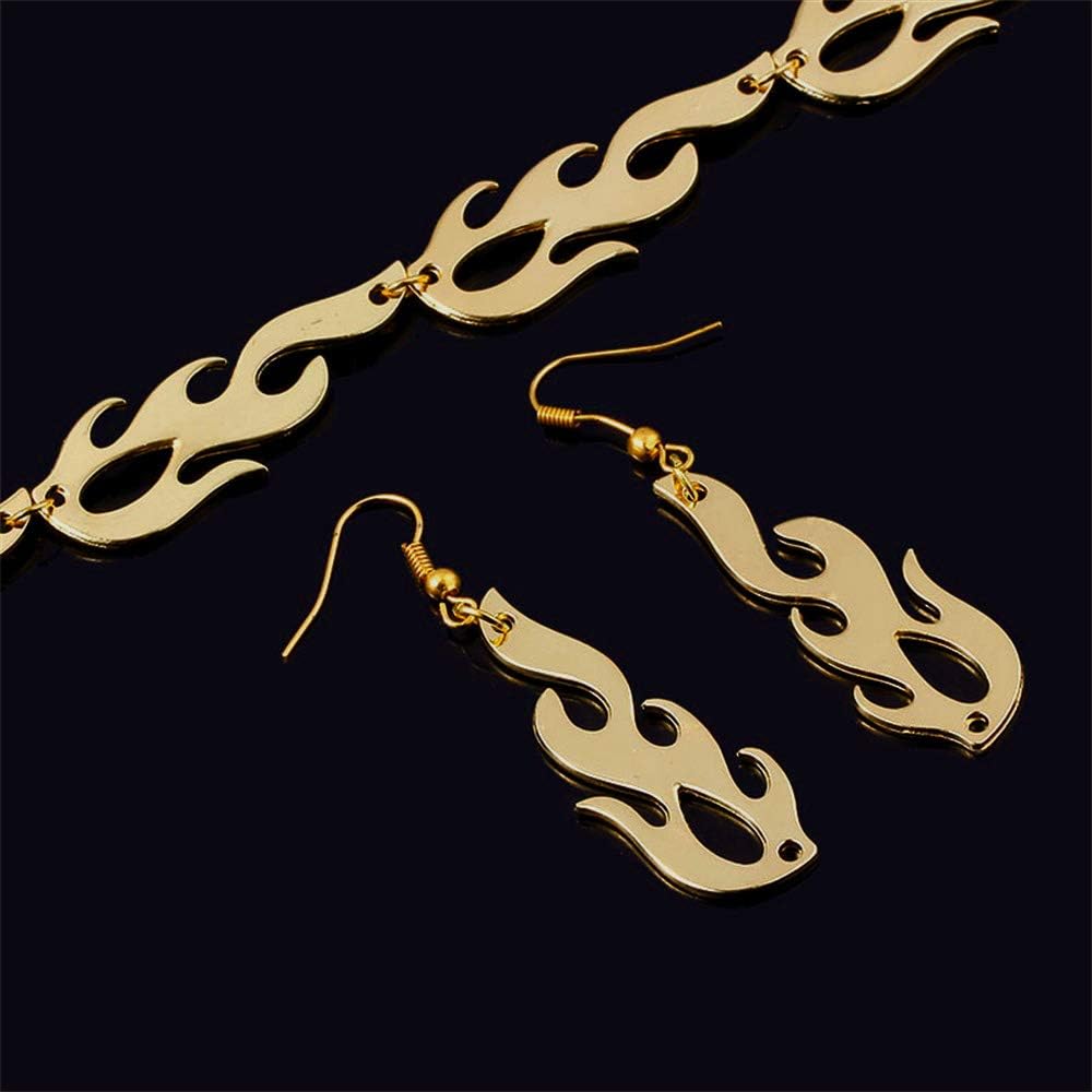 Hip Hop Flame Choker Necklace Earing Set Streetwear Punk Style Gold Black Pendant Necklace Accessory Cool Rock Chain Necklace Jewelry Accessories for Hip Hop Male Female Lovers image 3