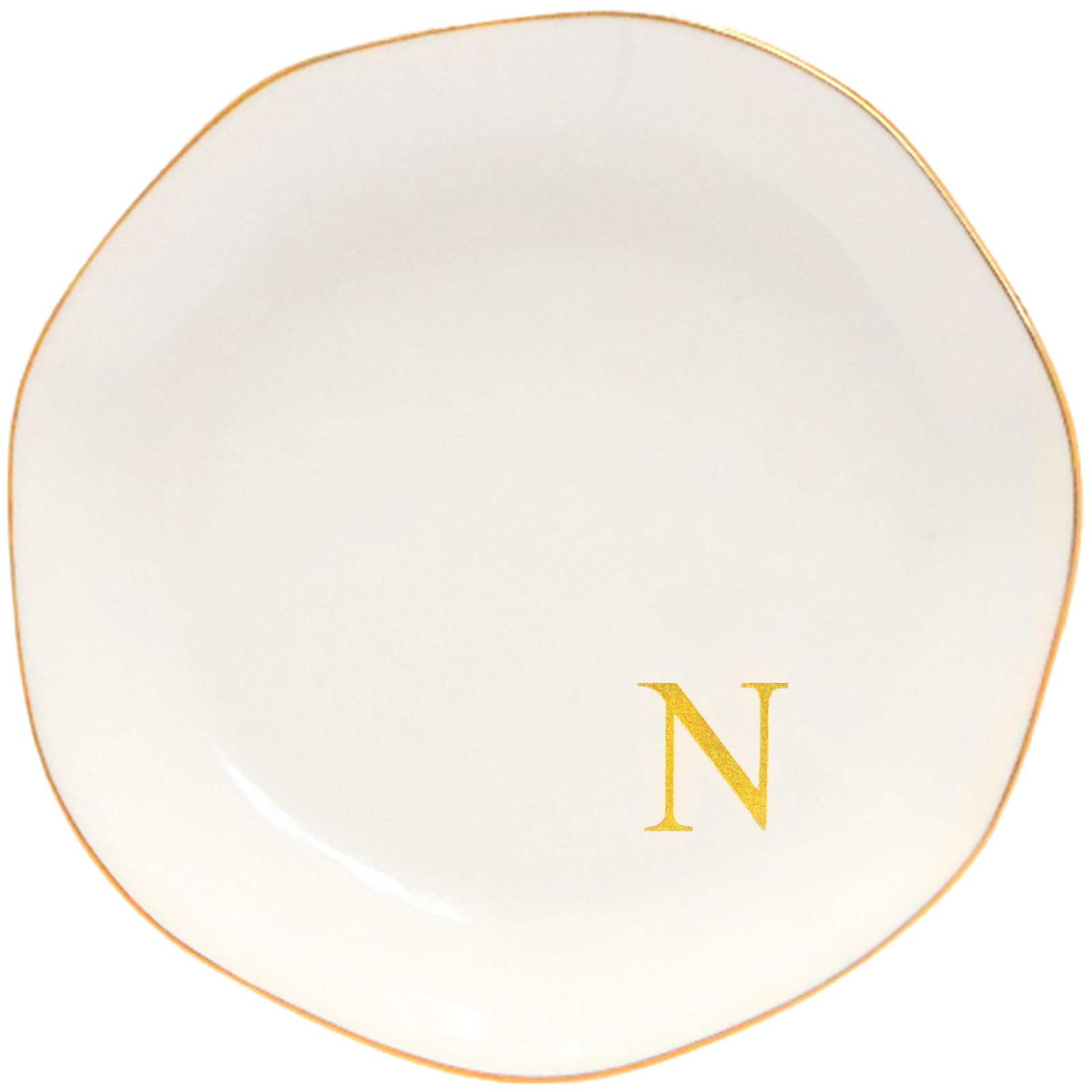 Ceramic Jewelry Tray Initial Ring Dish Personalized N-Monogrammed Engagement Wedding Gifts, for Birthday Mother's Day Christmas for Women, Ceramic White 4.75" (N)