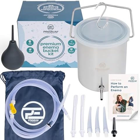 PE Premium Enema Stainless Steel Coffee Enema Bucket Kit - Reusable Organic Home Colonic Kit for Men/Women - Ideal for Colon and Liver Cleansing, Gerson Therapy (1-Pack) Cover
