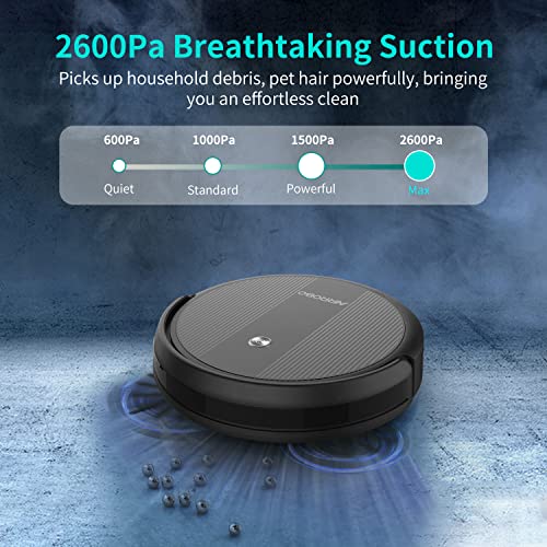 AIRROBO Robot aspirateur, aspiration 2600 Pa, super fin, connexion Wi-Fi, contrôle à distance, app, Alexa et Google Home, idéal pour les poils de animaux, sols durs, tapis à poils courts (P10) - Image 3