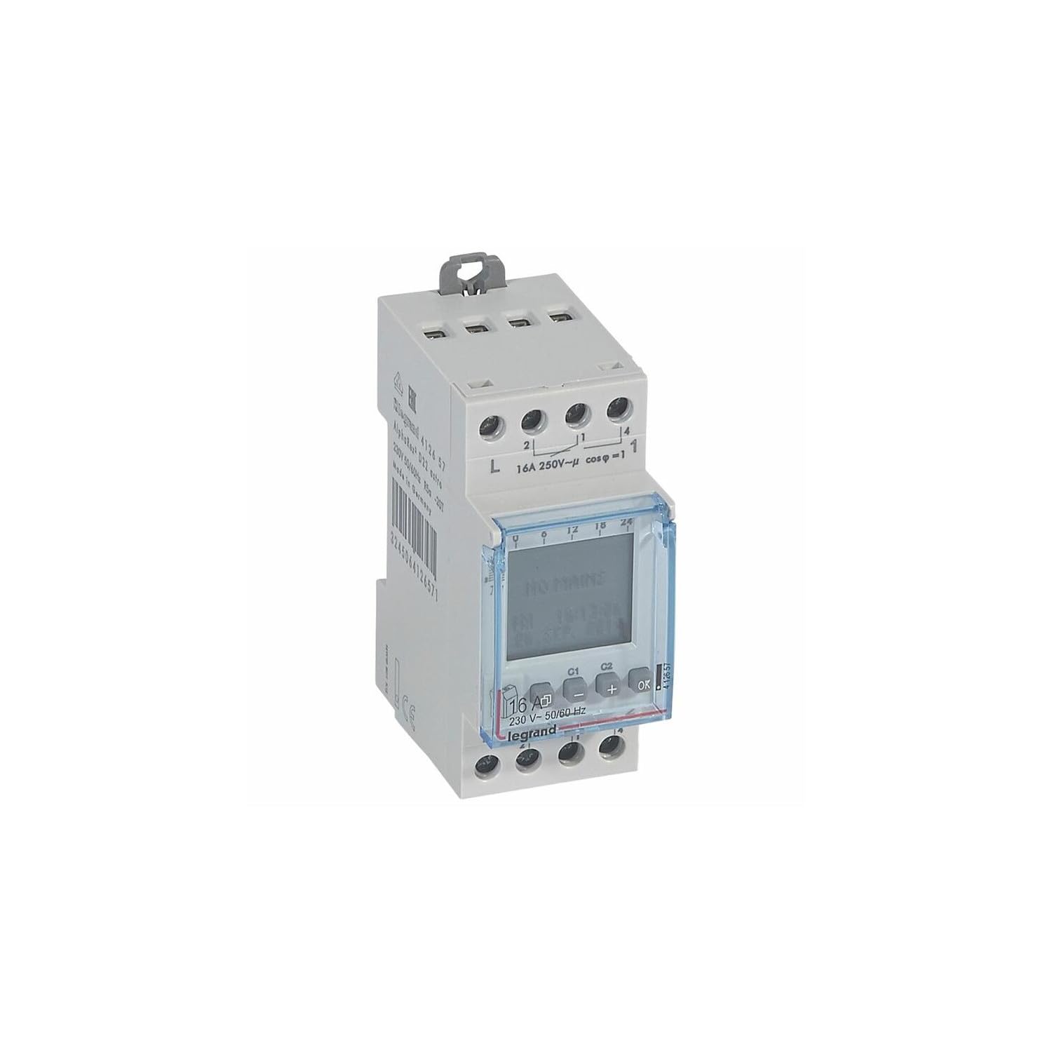 Legrand 412657 Interrupteur horaire digital modulaire programmable pour illuminations extérieures, 2 sorties 16A 250V, 2 modules