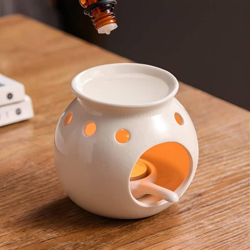 Pearl Glaze Ceramics Essential Oil Burner, Scented Wax Melt Burner with Candle Holder, Aromatherapy Aroma Burner Oil Diffuser Candle Tealight Oil Warmer