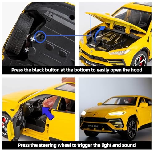 Image of LONGMIRE Metal Pull Back Diecast Car Pull Back Model with Sound Light Boys Gifts Toys for Kids Pack of 1, Multicolor (1:24 Lamborghini Urus)