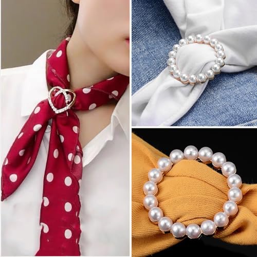 Image of 4PCS Scarf Ring Clip, T-shirt Ties Clips for Women, Alloy Pearl Rhinestone Circle Clip