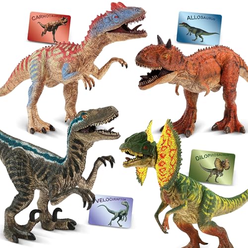 Zippytots 4 PCS Big Dinosaur Toys for Kids 3-5 Realistic Dinosaur Figures with Learning Cards & Movable Parts- Jumbo Dino Toys for Kids 5-7 Ideal Gift for Toddlers Boys Girls Ages 3+