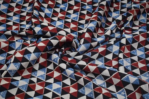 Image of Ethnics of Kutch Womens's Ajrakh Modal Silk Natural Dye Hand Block Print Unstitched Kurta Fabric