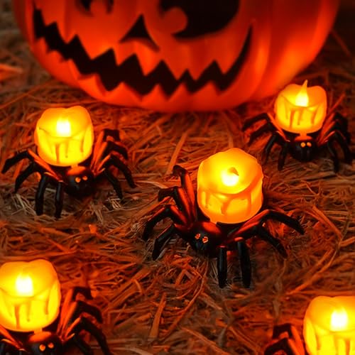 Velas de té de araña seguras sin llama para evitar incendios en decoración Halloween 7