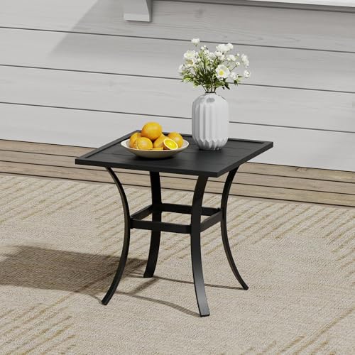 Image of VICLLAX 3 Pieces Small Patio Furniture Set, Square Patio Metal Table and Wicker Patio Stackable Chairs for Porch Yard Garden, Black Tabletop