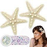 Gofriipai 2 Pcs Starfish Hair Clip with Face Glitter Body Glitter, Mermaid Hair Clips Accessories for Women and Girls, 2 in 1 Accessory Sets for Mermaid Halloween Beach Costume