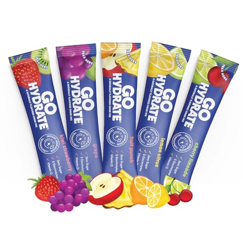 GoHydrate Instant Hydration Powder Packets - Low Sodium Electrolytes Drink Mix - Natural Hydration Support, Sugar Free Electrolyte Flavored Powder Drink with Vitamin D, 10 Packs, Mixed