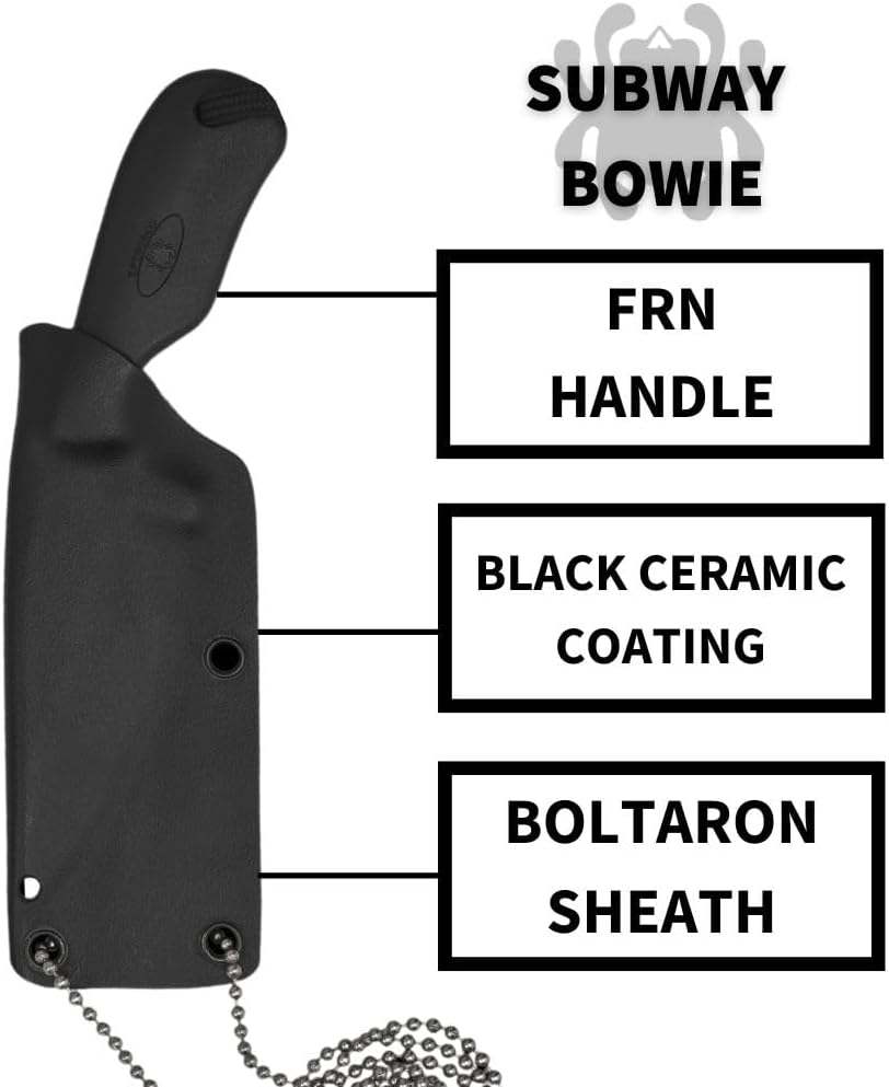 Spyderco Subway Bowie Fixed Blade Knife with 2" LC200N Steel Blade and FRN Handle - EDC Knife for Men and Women, Perfect for Hunting, Tactical, Camping, Survival, Hiking - PlainEdge - FB48PBBK