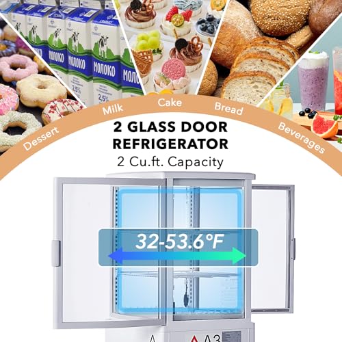 Image of GarveeLife Commercial Display Refrigerator, 2.0 Cu.Ft. Pastry Display Case for Bakery with LED, Frost-Free, Sliding Door, Commercial Fridge Display Case for Cafe and Restaurant, 4-Tier Design, White