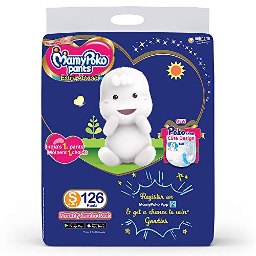 Image of MamyPoko Pants Extra Absorb Baby Diaper, Small (4 - 8 kg), 126 Count